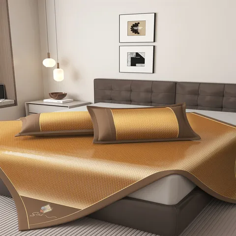 Summer Ice Silk Rattan Mat Foldable Dormitory Pillowcase Bed Sheet Style Breathable Air Conditioning Mat Bedding