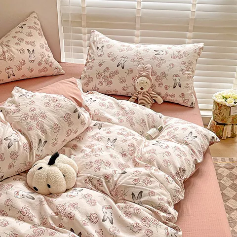 Double Layer Gauze Bedding Set Small Floral Jacquard Duvet Cover Bed Sheet Soft Breathable Bed Linens For Home Bedroom