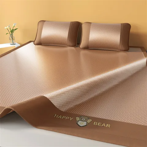 Summer Ice Silk Rattan Mat Foldable Dormitory Cooling Bed Sheet With Pillowcases Breathable Soft Home Bedding