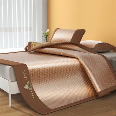 Summer Ice Silk Rattan Mat Foldable Dormitory Cooling Bed Sheet With Pillowcases Breathable Soft Home Bedding