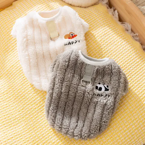 Gilet en Polaire pour Chiot Automne Hiver Broderie Mignon Petit Ours Vêtements à Deux Pattes Vêtements Chauds pour Chien Chat