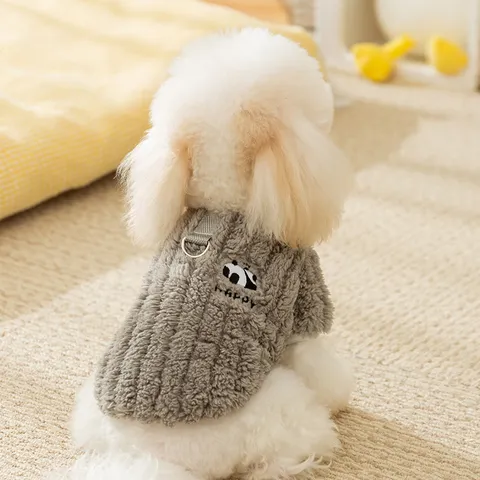 Gilet en Polaire pour Chiot Automne Hiver Broderie Mignon Petit Ours Vêtements à Deux Pattes Vêtements Chauds pour Chien Chat