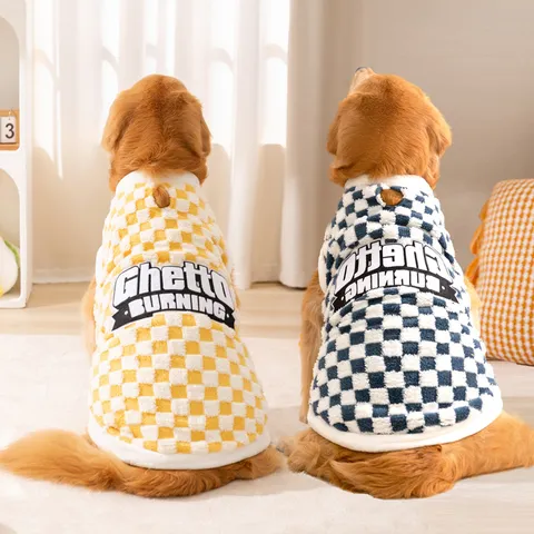 Gilet in Pile per Cani Grandi Motivo a Scacchi Cappotto Caldo Invernale Giacca Abbigliamento per Animali Domestici Golden Retriever