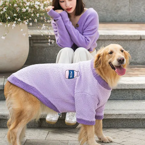 Herbst Winter Großer Hund Fleece Hoodie Weich Warm Körniges Vlies Haustier Kleidung Für Golden Retriever Samoyed Zweibeiniger Hundepullover Stickerei