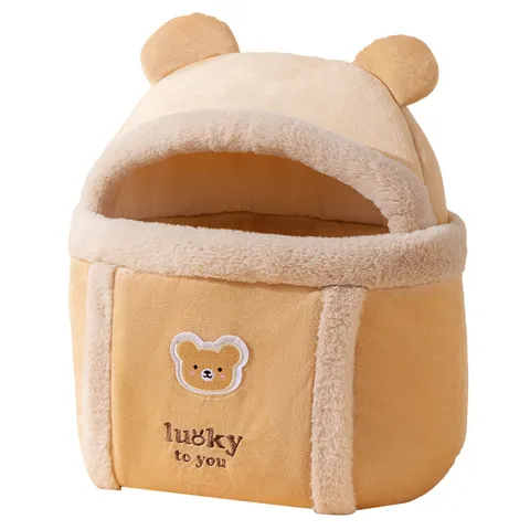 Thickened Warm Pet Carrier Bag Cute Cartoon Bear Rabbit Plush Cat Dog Outdoor Travel Hand Warmer Pouch