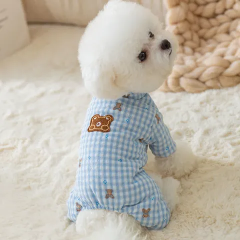 Cute Checkerboard Bear Print Pet Cotton Coat Winter Warm Four-Legged Clothes For Dogs And Cats Puppy Apparel