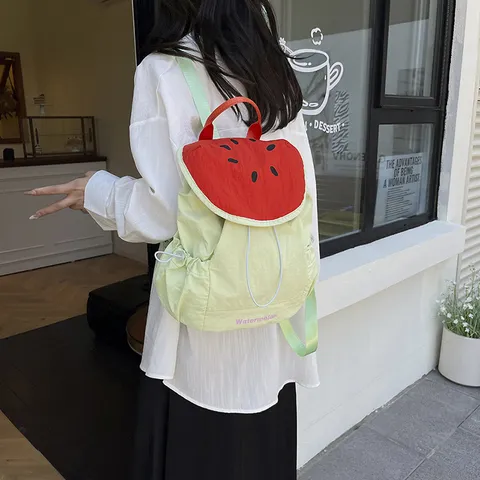 Women Mini Backpack Cute Fruit Shape Nylon Casual Daypack Color Block Travel School Bag For Teen Girls