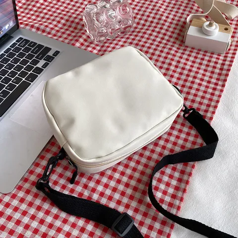 Women's Casual Nylon Crossbody Bag Simple Solid Color Letter Printed Small Square Bag Daily Student Messenger Shoulder Bag