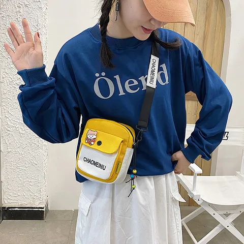 Borsa A Tracolla In Tela Da Donna Piccola Borsa Casual A Spalla Blocco Colore Messenger Bag Carino Studente Quotidiano