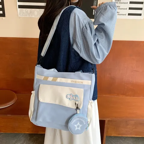 Sac Bandoulière Épaule en Toile pour Femmes Grande Capacité Bloc de Couleurs Navettage Sac Messager Mode Étudiant Tote Bag