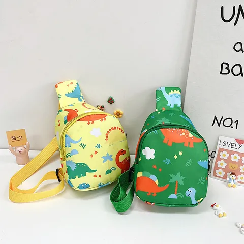 Kids Cartoon Dinosaur Print Nylon Chest Bag Cute Animal Pattern Casual Crossbody Bag Boys Girls Daily Travel Shoulder Bag