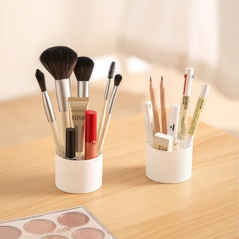 Mini Divided Round Storage Box Desktop Compartment Organizer For Stationery Hair Clips Cosmetic Makeup Brushes PP Plastic