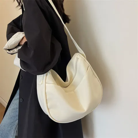 Women Large Capacity Solid Color Soft Oxford Cloth Tote Bag Casual Versatile Single Shoulder Crossbody Bag