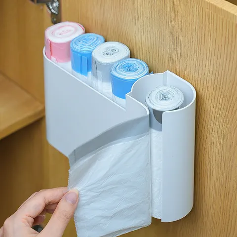 Wall Mounted Plastic Trash Bag Storage Box Kitchen Garbage Bag Dispenser Organizer Wall Storage Holder Box For Home