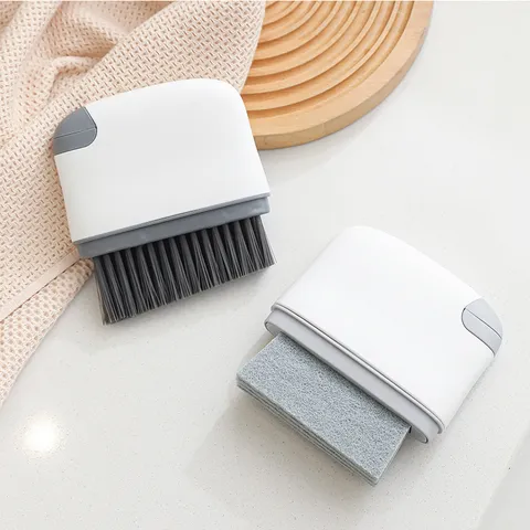 Window Groove Cleaning Brush 2 in 1 Multifunctional Window Sill Track Crevice Cleaner Tool with Scouring Pad PP Bristles