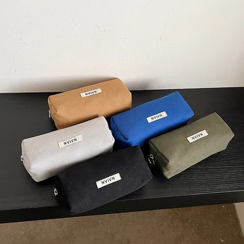 Minimalist Canvas Pencil Pouch Large Capacity Stationery Storage Bag Portable Cosmetic Bag Multi-Color Zipper Gadget Bag