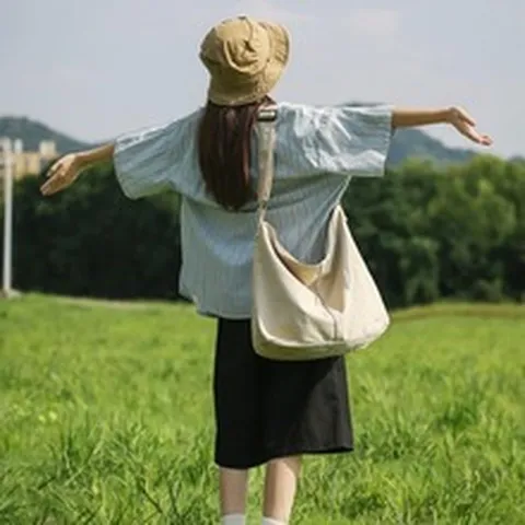 Women Large Capacity Canvas Tote Bag Casual Solid Color Shoulder Crossbody Bag Minimalist Daily Commuting Handbag