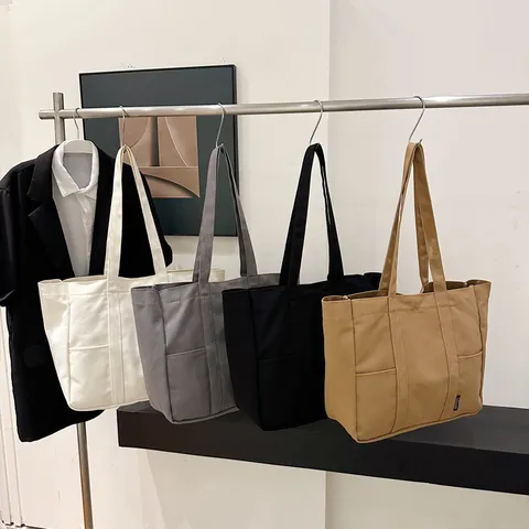Große Kapazität Segeltuch Tragetasche Für Damen Lässige Japanische Stil Umhängetasche Mehrfachtasche Handtasche Tägliche Pendler Tasche