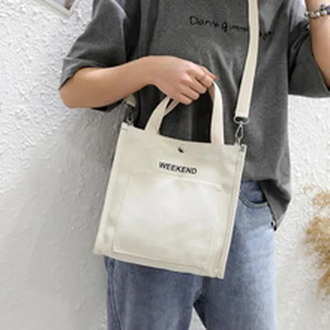 Casual Canvas Tote Bag Women Small Crossbody Bag Japanese Style Letter Print Handbag Everyday Shoulder Bag