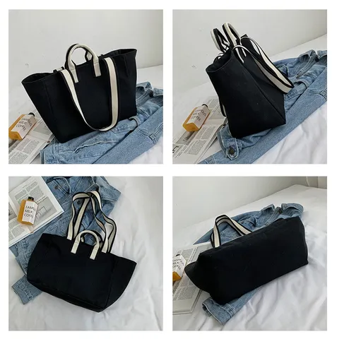 Minimalist Canvas Tote Bag For Women Large Capacity Casual Commuting Shoulder Bag Fashion Contrast Color Top Handle Bag
