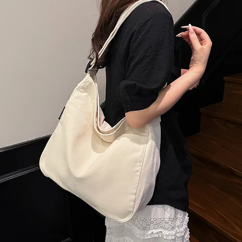 Large Capacity Canvas Tote Bag Casual Student Shoulder Messenger Bag Versatile Daily Commuting Handbag For Women