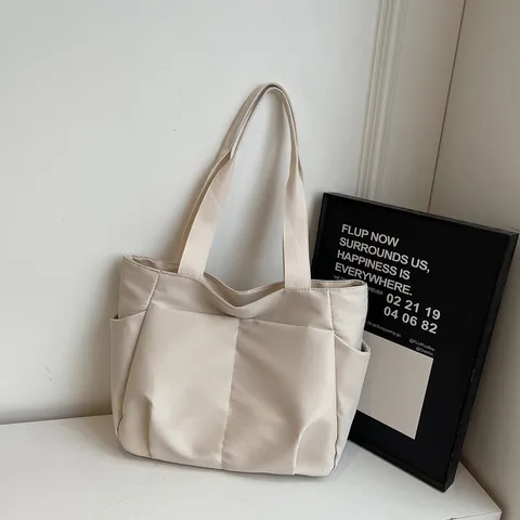Casual Oxford Cloth Tote Bag Large Capacity Solid Color Shoulder Bag Versatile Daily Commute Handbag For Women