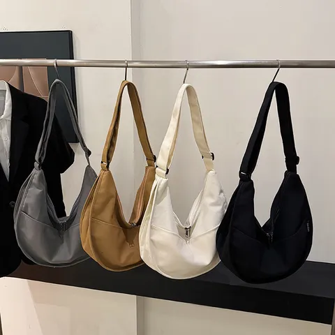Japanese Style Canvas Crossbody Bag Large Capacity Dumpling Hobo Tote Bag Casual Solid Color Shoulder Bag For Women