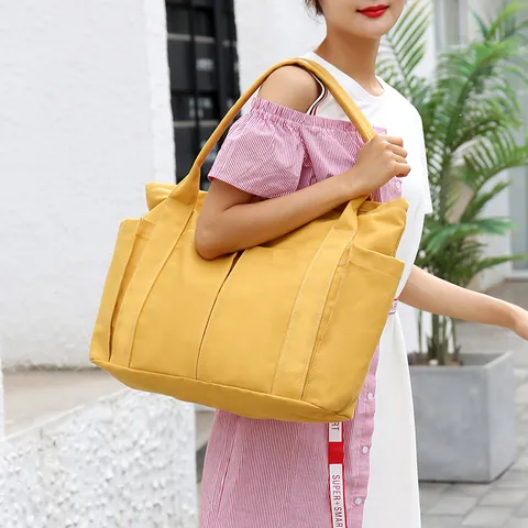 Large Capacity Canvas Tote Bag Casual Japanese Style Shoulder Bag Multi Pocket Handbag For Women Daily Commute