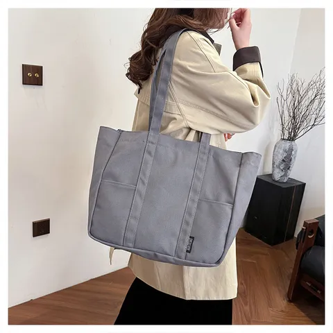 Casual Large Capacity Canvas Tote Bag For Women Solid Color Casual Commuting Shoulder Bag Versatile Everyday Handbag