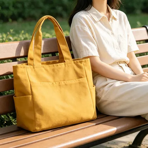 Women Large Capacity Canvas Tote Bag Solid Color Casual Commuter Shoulder Handbag For Daily Work Shopping