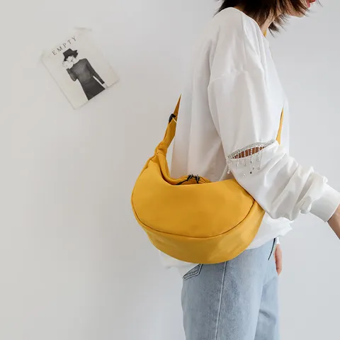 Korean Style Minimalist Nylon Fabric Crossbody Bag Women Fashion Casual Solid Color Shoulder Dumpling Bag Daily Purse