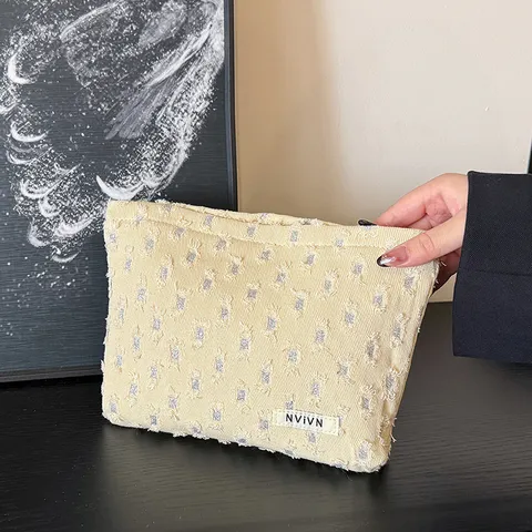French Style Canvas Makeup Bag Distressed Travel Toiletry Pouch Portable Cosmetic Storage Bag For Women Daily Use