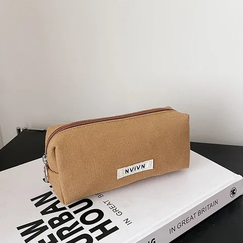 Minimalist Canvas Pencil Pouch Large Capacity Stationery Storage Bag Portable Cosmetic Bag Multi-Color Zipper Gadget Bag