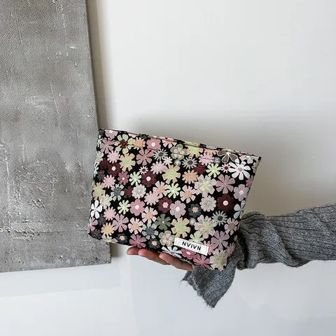 Borsa Cosmetica in Tela Portatile Pochette da Toeletta Jacquard Floreale Borsa Porta Trucchi con Cerniera Borsetta Donna
