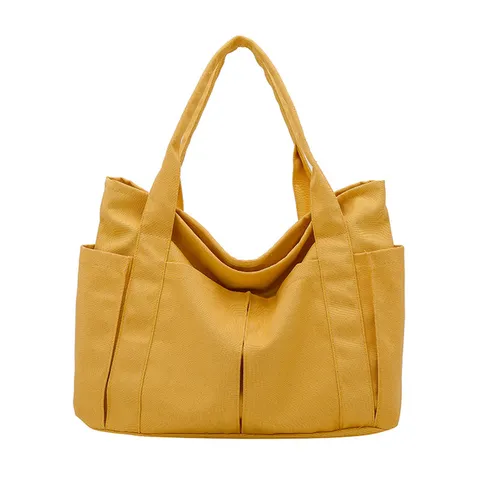 Women's Large Capacity Canvas Tote Bag Casual Korean Fashion Shoulder Bag Multi-Pocket Daily Commuter Handbag