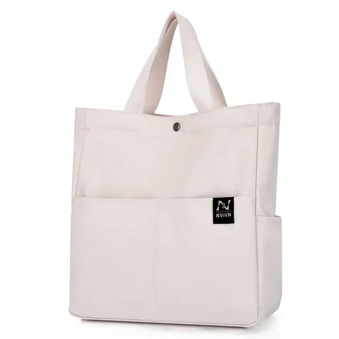 Japanese Korean Style Casual Canvas Shoulder Bag Large Capacity Tote Bag With Multi Pocket Women Handbag