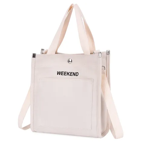 Casual Canvas Tote Bag For Women Japanese Style Letter Print Shoulder Handbag Daily Commuting Large Capacity Top Handle Bag