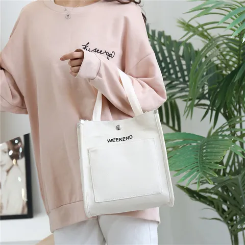 Casual Canvas Tote Bag For Women Japanese Style Letter Print Shoulder Handbag Daily Commuting Large Capacity Top Handle Bag