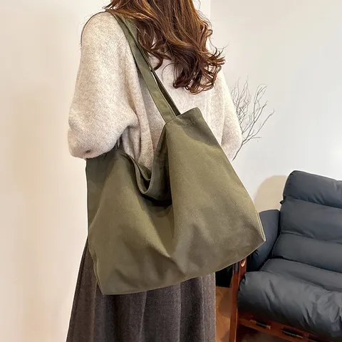 Women Canvas Tote Bag Large Capacity Casual Shoulder Bag Minimalist Shopping Bag Solid Color Daily Handbag