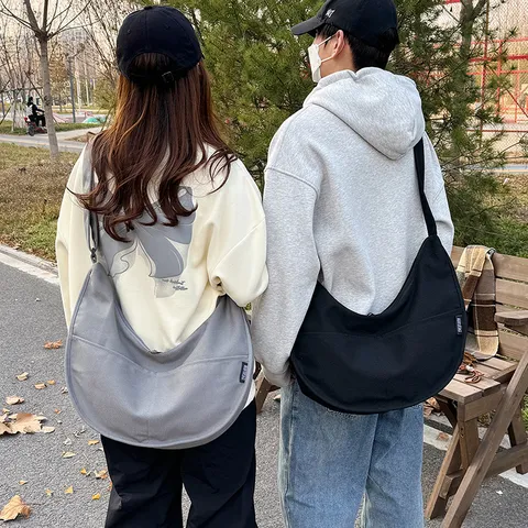 Japanese Style Canvas Crossbody Bag Large Capacity Dumpling Hobo Tote Bag Casual Solid Color Shoulder Bag For Women