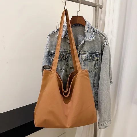Casual Large Capacity Canvas Tote Bag For Women Solid Color Shoulder Bag Daily Commuting Shopping Handbag