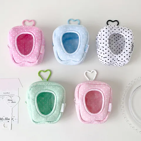Sac Mini Poupée en Peluche Pois Ita Bag Fenêtre Claire Pendentif Cœur Mignon Rangement Porte-Monnaie Pour Poupée en Coton