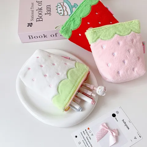 Korean Cute Plush Coin Purse Mini Portable Headphone Lipstick Storage Bag Cartoon Fruit Leopard Small Pouch Student Wallet
