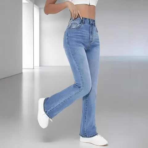 Women's High Waisted Flare Jeans Casual Slim Fit Stretch Denim Long Trousers