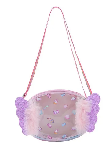 Kids Clear PVC Crossbody Bag Cute Cartoon Wing Glitter Shoulder Bag Transparent Girls Handbag Daily Bag