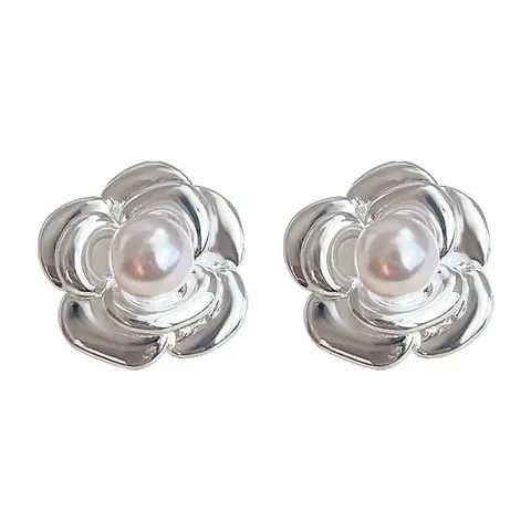 Platinierte Kupfer Clip-On Ohrringe Für Nicht Durchstochene Ohren Modische Strass Künstliche Perle Geometrische Herz Kamelien Ohrringe Für Damen