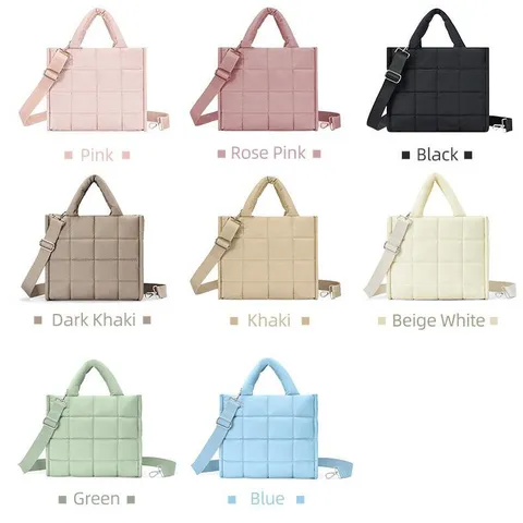 Women's Quilted Tote Bag Large Capacity Puff Puffer Shoulder Bag Casual Commuting Crossbody Bag Fashion Handbag