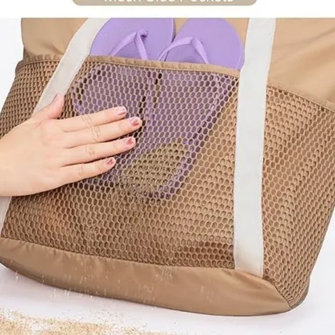 Large Capacity Mesh Beach Tote Bag Waterproof Hollow Out Shoulder Bag Casual Summer Vacation Travel Handbag For Women