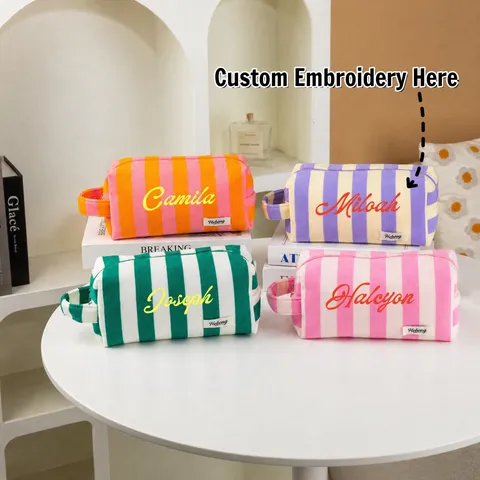 Fluffy Plush Cosmetic Bag Striped Large Capacity Travel Toiletry Organizer Portable Makeup Pouch With Zipper