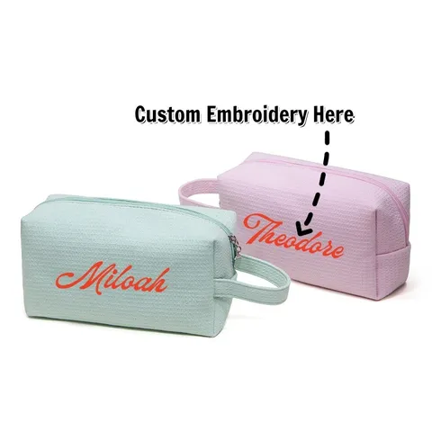 Woven Cotton Waffle Cosmetic Bag Portable Travel Multifunctional Toiletry Bag Makeup Organizer With Zipper And Handle